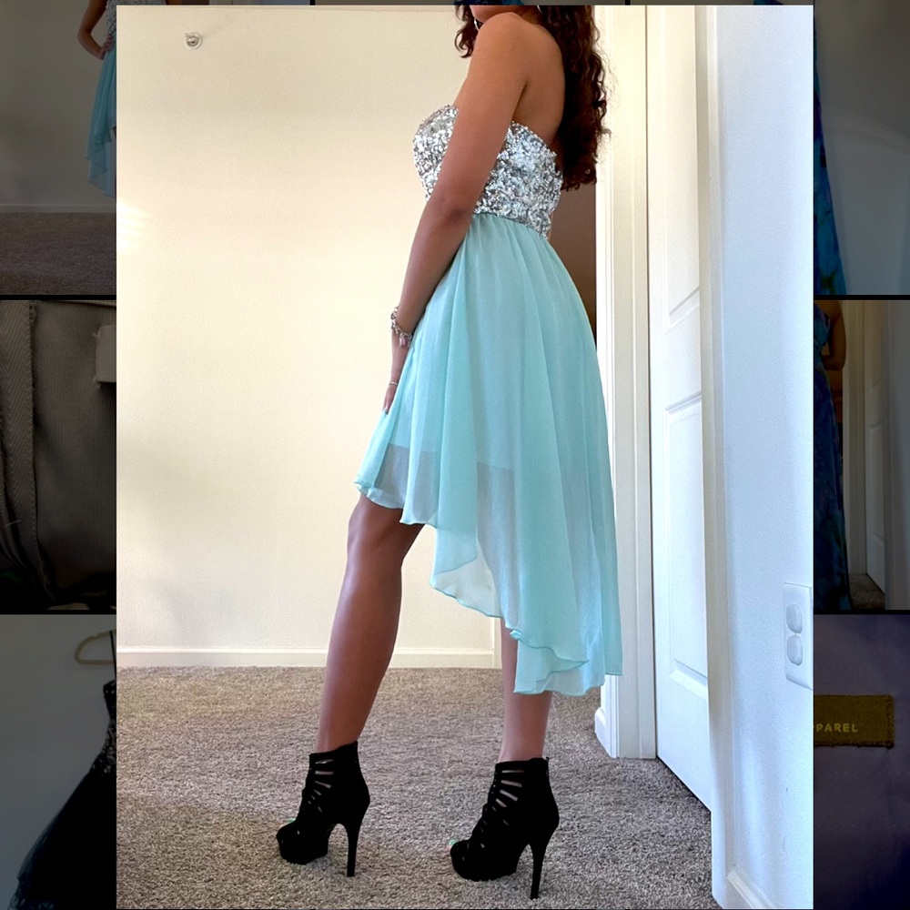 Used dEliA*s Turquoise Sequin Above Knee Mini Dress Size 5